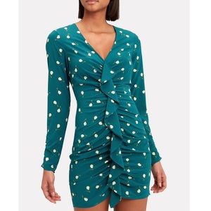 INTERMIX Silk Floral Teal Long Sleeve Mini Dress